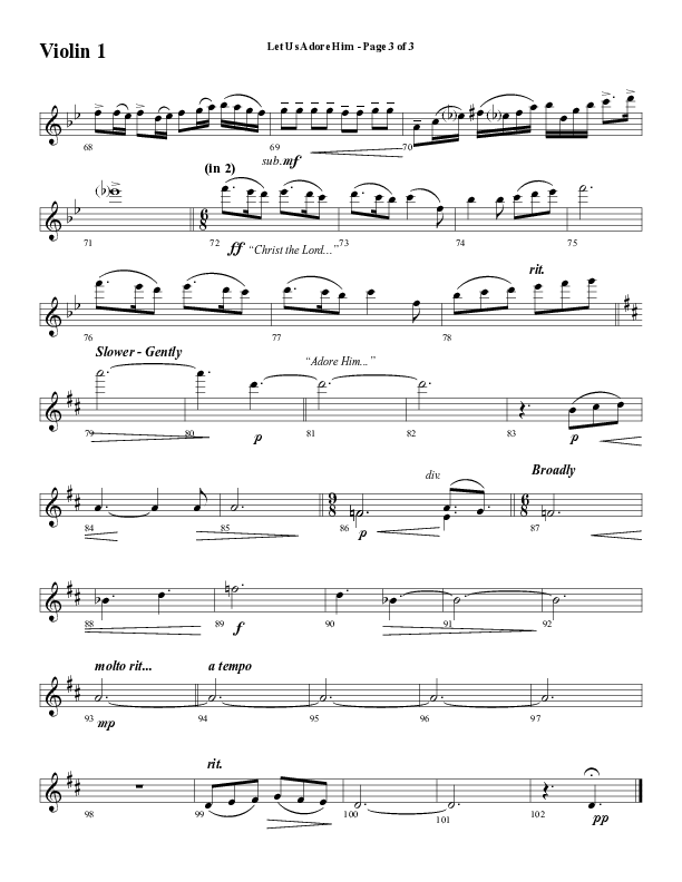 Let Us Adore Him (Gesu Bambino) (Choral Anthem SATB) Violin 1 (Word Music Choral / Arr. David Hamilton)