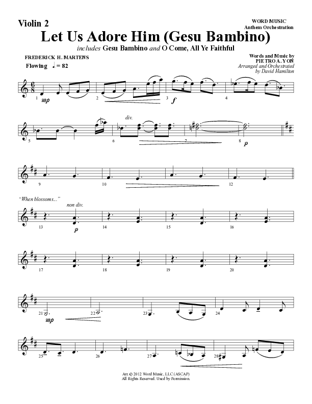 Let Us Adore Him (Gesu Bambino) (Choral Anthem SATB) Violin 2 (Word Music Choral / Arr. David Hamilton)