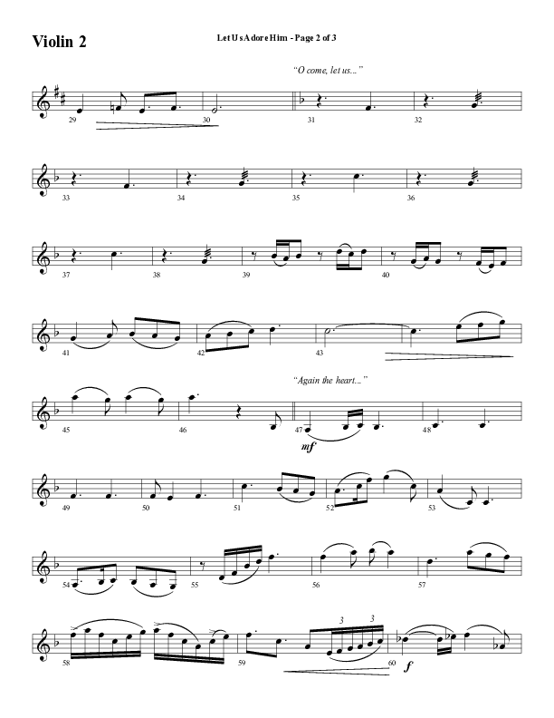 Let Us Adore Him (Gesu Bambino) (Choral Anthem SATB) Violin 2 (Word Music Choral / Arr. David Hamilton)