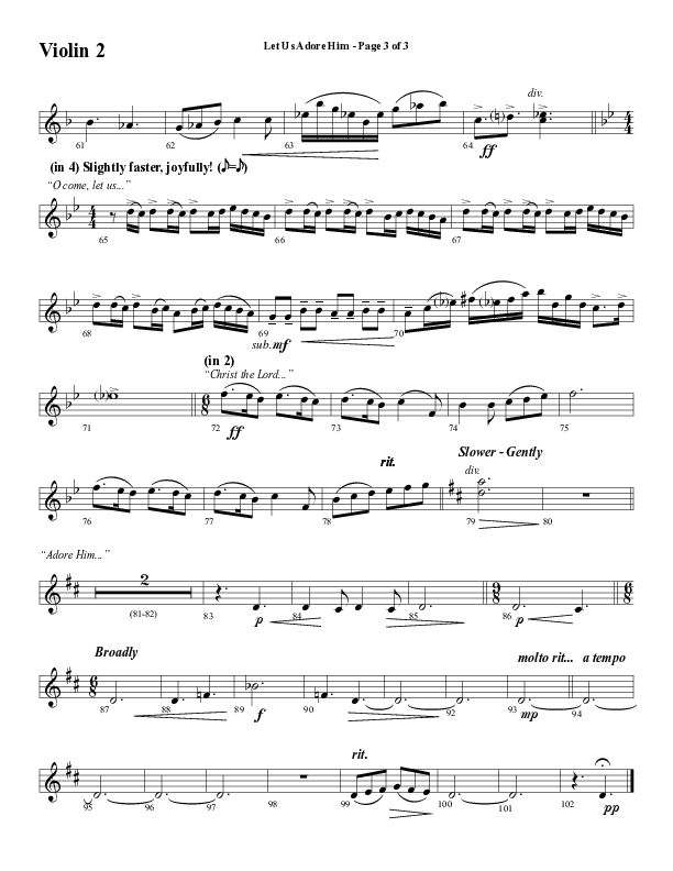 Let Us Adore Him (Gesu Bambino) (Choral Anthem SATB) Violin 2 (Word Music Choral / Arr. David Hamilton)