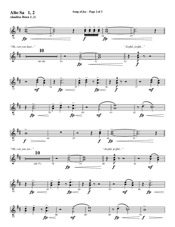 Song Of Joy with Hark The Herald Angels Sing (Choral Anthem SATB) Alto Sax 1/2 (Word Music Choral / Arr. Marty Parks)
