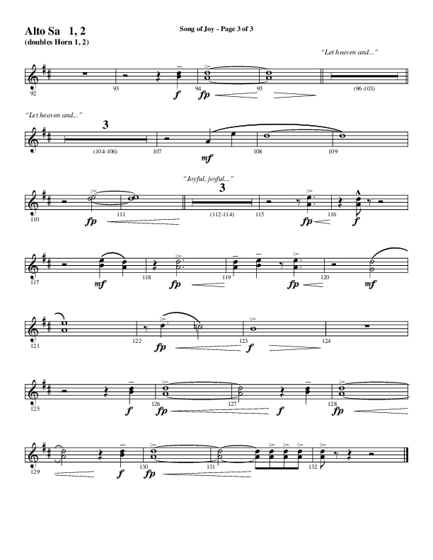 Song Of Joy with Hark The Herald Angels Sing (Choral Anthem SATB) Alto Sax 1/2 (Word Music Choral / Arr. Marty Parks)