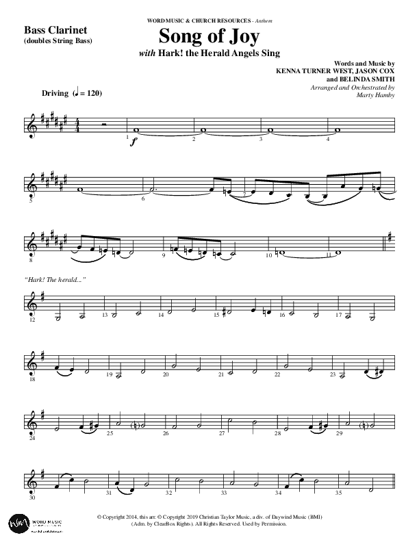 Song Of Joy with Hark The Herald Angels Sing (Choral Anthem SATB) Bass Clarinet (Word Music Choral / Arr. Marty Parks)