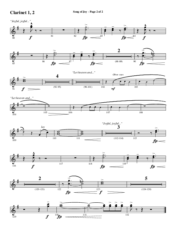 Song Of Joy with Hark The Herald Angels Sing (Choral Anthem SATB) Clarinet 1/2 (Word Music Choral / Arr. Marty Parks)
