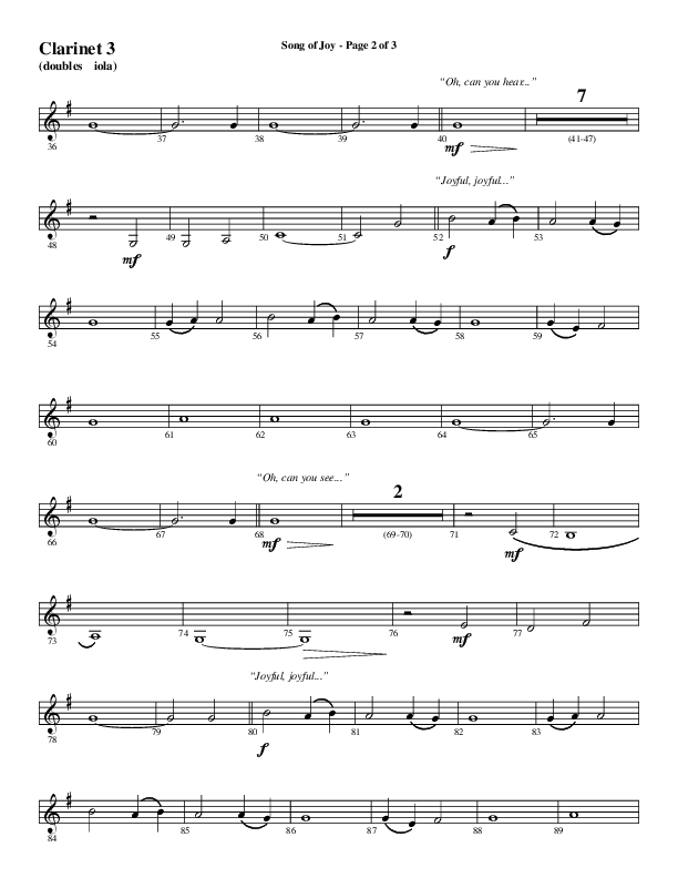 Song Of Joy with Hark The Herald Angels Sing (Choral Anthem SATB) Clarinet 3 (Word Music Choral / Arr. Marty Parks)