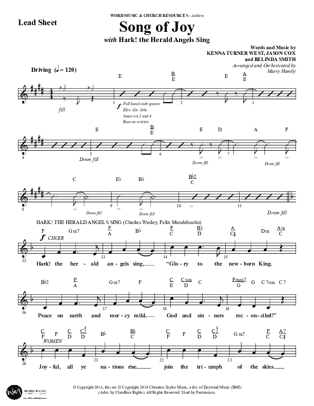Song Of Joy with Hark The Herald Angels Sing (Choral Anthem SATB) Lead Sheet (Melody) (Word Music Choral / Arr. Marty Parks)