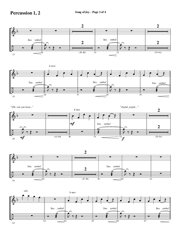 Song Of Joy with Hark The Herald Angels Sing (Choral Anthem SATB) Percussion 1/2 (Word Music Choral / Arr. Marty Parks)