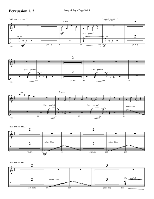 Song Of Joy with Hark The Herald Angels Sing (Choral Anthem SATB) Percussion 1/2 (Word Music Choral / Arr. Marty Parks)