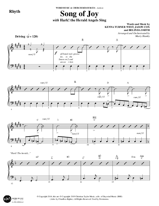 Song Of Joy with Hark The Herald Angels Sing (Choral Anthem SATB) Rhythm Chart (Word Music Choral / Arr. Marty Parks)