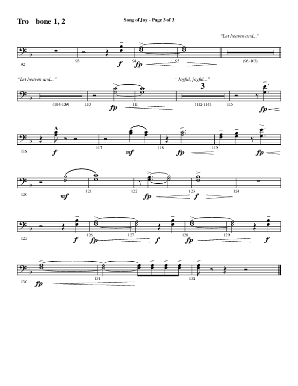 Song Of Joy with Hark The Herald Angels Sing (Choral Anthem SATB) Trombone 1/2 (Word Music Choral / Arr. Marty Parks)