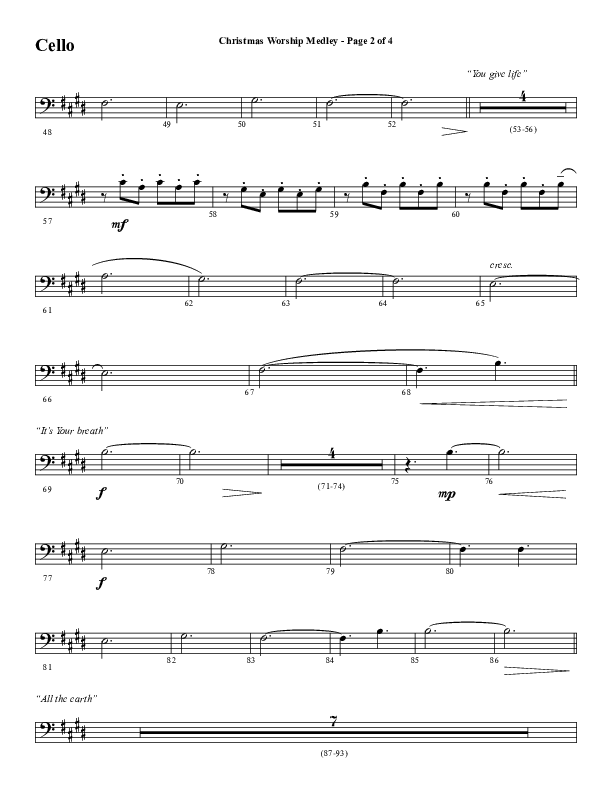 Christmas Worship Medley with Come Thou Long Expected Jesus, Great Are You Lord, The First Noel (Choral Anthem SATB) Cello (Word Music Choral / Arr. Cliff Duren)