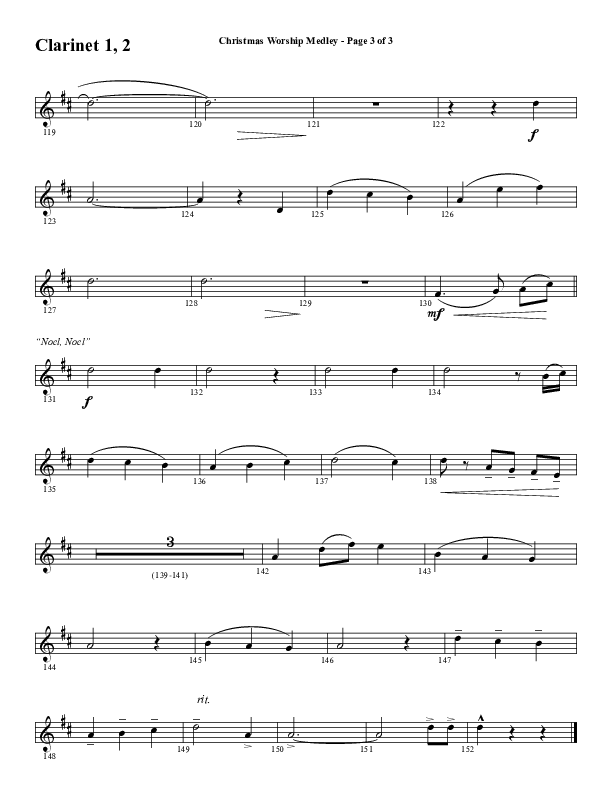 Christmas Worship Medley with Come Thou Long Expected Jesus, Great Are You Lord, The First Noel (Choral Anthem SATB) Clarinet 1/2 (Word Music Choral / Arr. Cliff Duren)