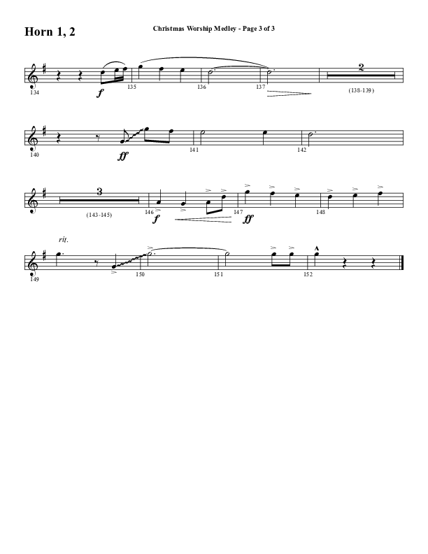 Christmas Worship Medley with Come Thou Long Expected Jesus, Great Are You Lord, The First Noel (Choral Anthem SATB) French Horn 1/2 (Word Music Choral / Arr. Cliff Duren)