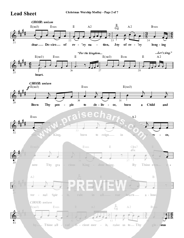 Christmas Worship Medley with Come Thou Long Expected Jesus, Great Are You Lord, The First Noel (Choral Anthem SATB) Lead Sheet (Melody) (Word Music Choral / Arr. Cliff Duren)