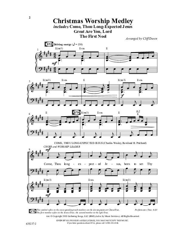Christmas Worship Medley with Come Thou Long Expected Jesus, Great Are You Lord, The First Noel (Choral Anthem SATB) Anthem (SATB/Piano) (Word Music Choral / Arr. Cliff Duren)
