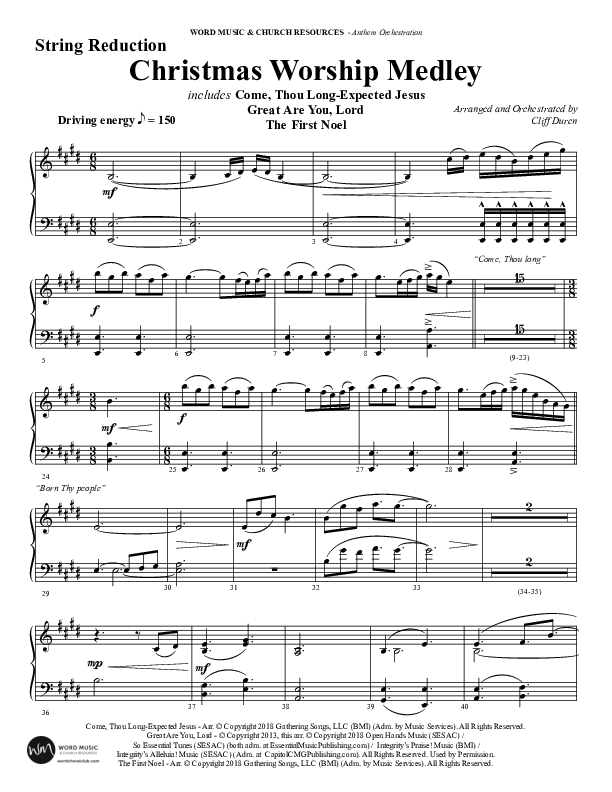 Christmas Worship Medley with Come Thou Long Expected Jesus, Great Are You Lord, The First Noel (Choral Anthem SATB) String Reduction (Word Music Choral / Arr. Cliff Duren)