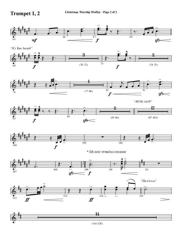 Christmas Worship Medley with Come Thou Long Expected Jesus, Great Are You Lord, The First Noel (Choral Anthem SATB) Trumpet 1,2 (Word Music Choral / Arr. Cliff Duren)