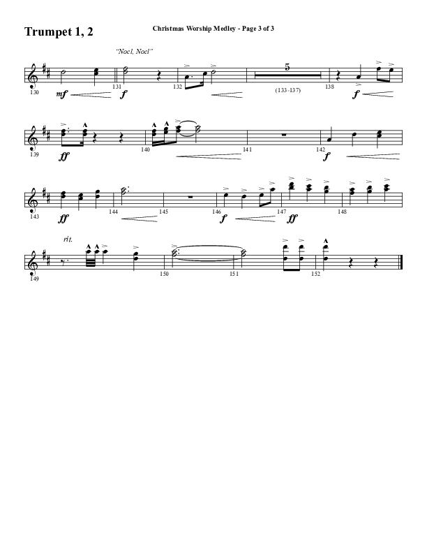 Christmas Worship Medley with Come Thou Long Expected Jesus, Great Are You Lord, The First Noel (Choral Anthem SATB) Trumpet 1,2 (Word Music Choral / Arr. Cliff Duren)