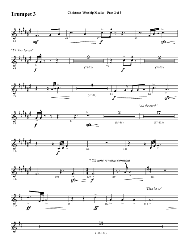 Christmas Worship Medley with Come Thou Long Expected Jesus, Great Are You Lord, The First Noel (Choral Anthem SATB) Trumpet 3 (Word Music Choral / Arr. Cliff Duren)