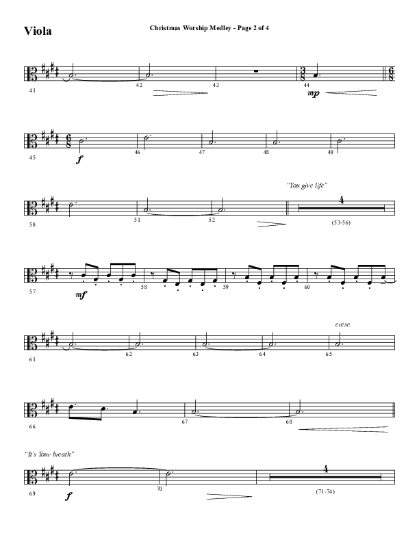 Christmas Worship Medley with Come Thou Long Expected Jesus, Great Are You Lord, The First Noel (Choral Anthem SATB) Viola (Word Music Choral / Arr. Cliff Duren)