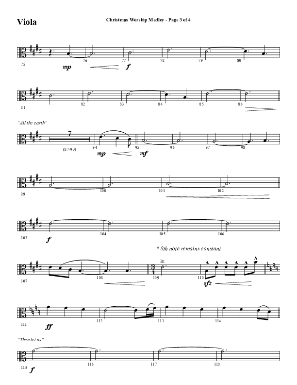 Christmas Worship Medley with Come Thou Long Expected Jesus, Great Are You Lord, The First Noel (Choral Anthem SATB) Viola (Word Music Choral / Arr. Cliff Duren)