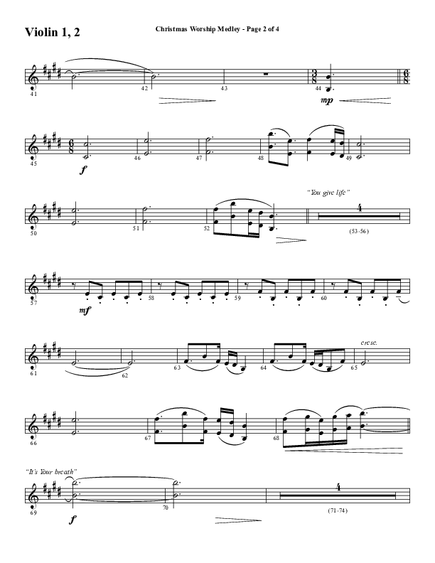 Christmas Worship Medley with Come Thou Long Expected Jesus, Great Are You Lord, The First Noel (Choral Anthem SATB) Violin 1/2 (Word Music Choral / Arr. Cliff Duren)
