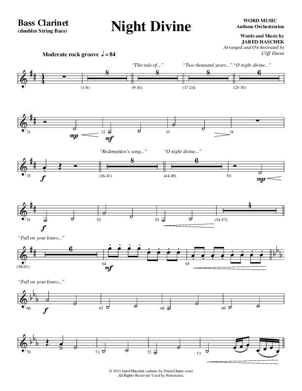 Night Divine (Choral Anthem SATB) Bass Clarinet (Word Music Choral / Arr. Cliff Duren)