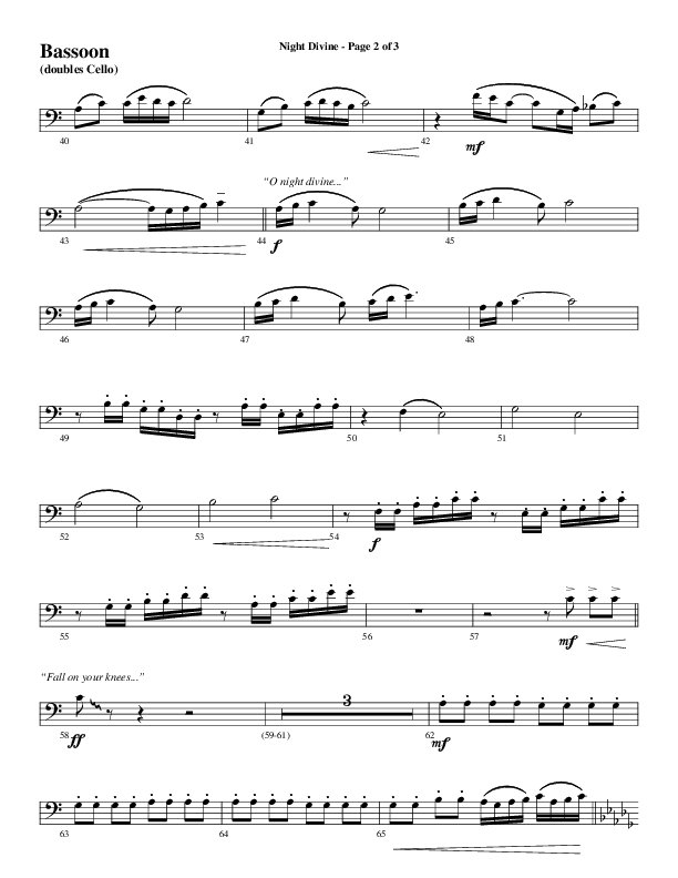 Night Divine (Choral Anthem SATB) Bassoon (Word Music Choral / Arr. Cliff Duren)