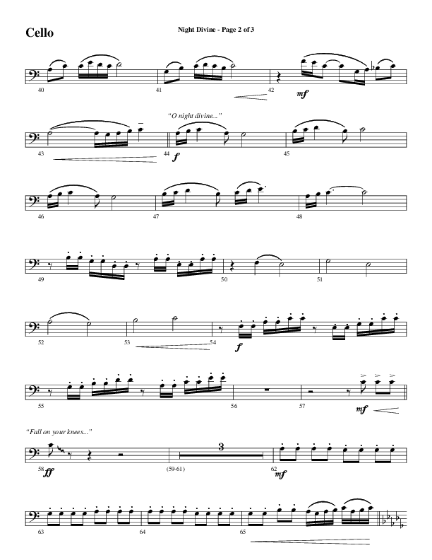 Night Divine (Choral Anthem SATB) Cello (Word Music Choral / Arr. Cliff Duren)