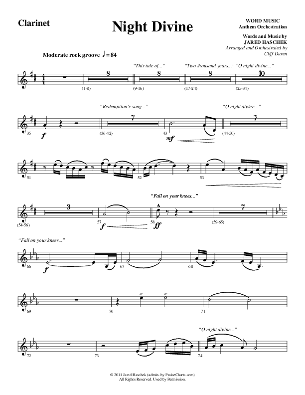 Night Divine (Choral Anthem SATB) Clarinet (Word Music Choral / Arr. Cliff Duren)