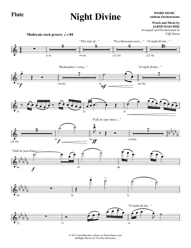 Night Divine (Choral Anthem SATB) Flute (Word Music Choral / Arr. Cliff Duren)
