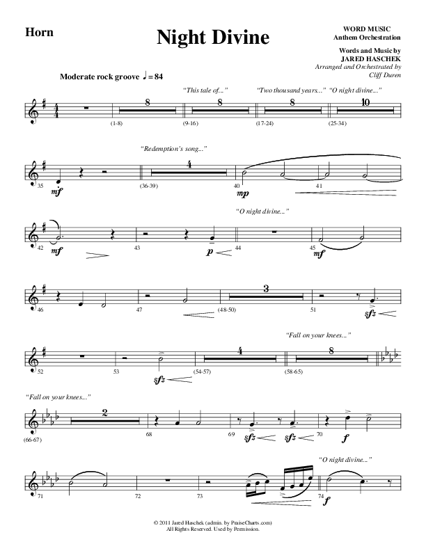 Night Divine (Choral Anthem SATB) French Horn (Word Music Choral / Arr. Cliff Duren)