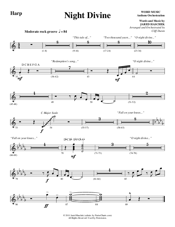 Night Divine (Choral Anthem SATB) Harp (Word Music Choral / Arr. Cliff Duren)