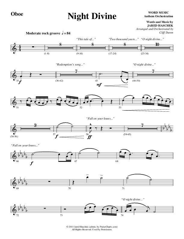Night Divine (Choral Anthem SATB) Oboe Sheet Music PDF (Word Music