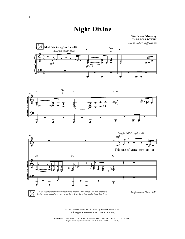 Night Divine (Choral Anthem SATB) Anthem (SATB/Piano) (Word Music Choral / Arr. Cliff Duren)