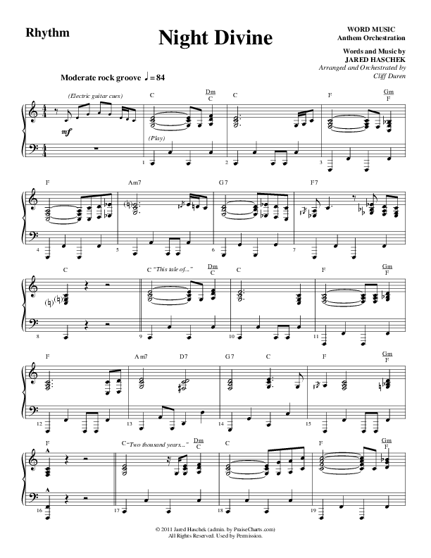 Night Divine (Choral Anthem SATB) Rhythm Chart (Word Music Choral / Arr. Cliff Duren)