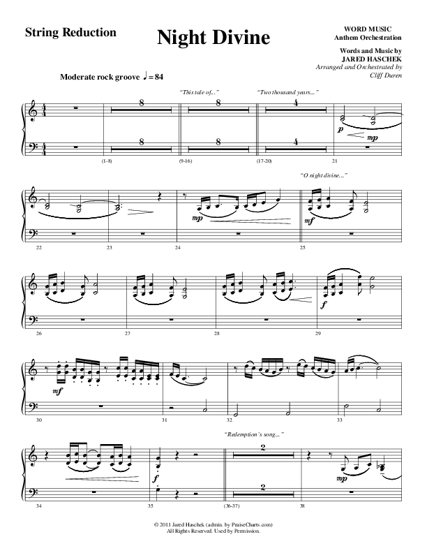 Night Divine (Choral Anthem SATB) String Reduction (Word Music Choral / Arr. Cliff Duren)
