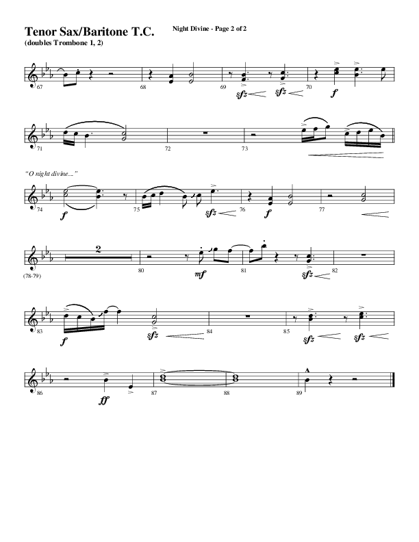 Night Divine (Choral Anthem SATB) Tenor Sax/Baritone T.C. (Word Music Choral / Arr. Cliff Duren)