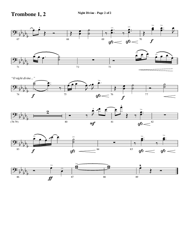 Night Divine (Choral Anthem SATB) Trombone 1/2 (Word Music Choral / Arr. Cliff Duren)