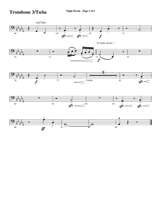 Night Divine (Choral Anthem SATB) Trombone 3/Tuba (Word Music Choral / Arr. Cliff Duren)