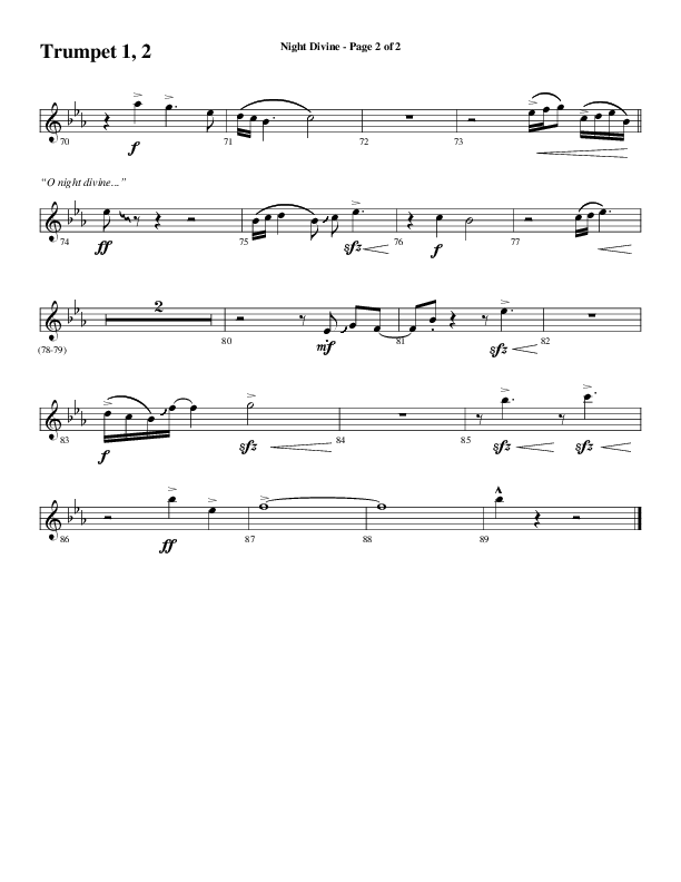 Night Divine (Choral Anthem SATB) Trumpet 1,2 (Word Music Choral / Arr. Cliff Duren)