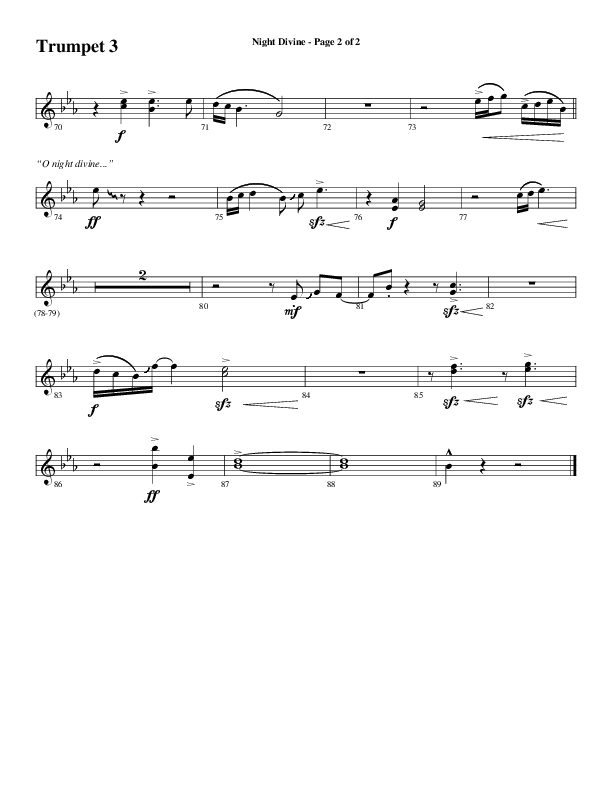 Night Divine (Choral Anthem SATB) Trumpet 3 (Word Music Choral / Arr. Cliff Duren)