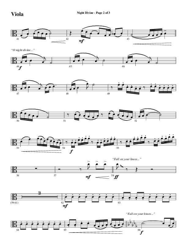 Night Divine (Choral Anthem SATB) Viola (Word Music Choral / Arr. Cliff Duren)