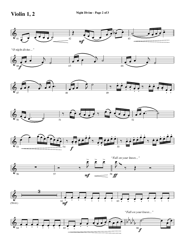 Night Divine (Choral Anthem SATB) Violin 1/2 (Word Music Choral / Arr. Cliff Duren)
