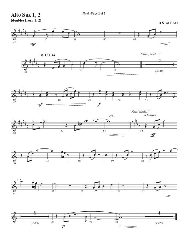 Noel (Choral Anthem SATB) Alto Sax 1/2 (Word Music Choral / Arr. Jay Rouse)