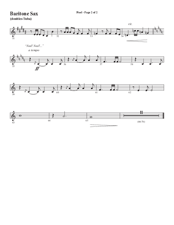 Noel (Choral Anthem SATB) Bari Sax (Word Music Choral / Arr. Jay Rouse)