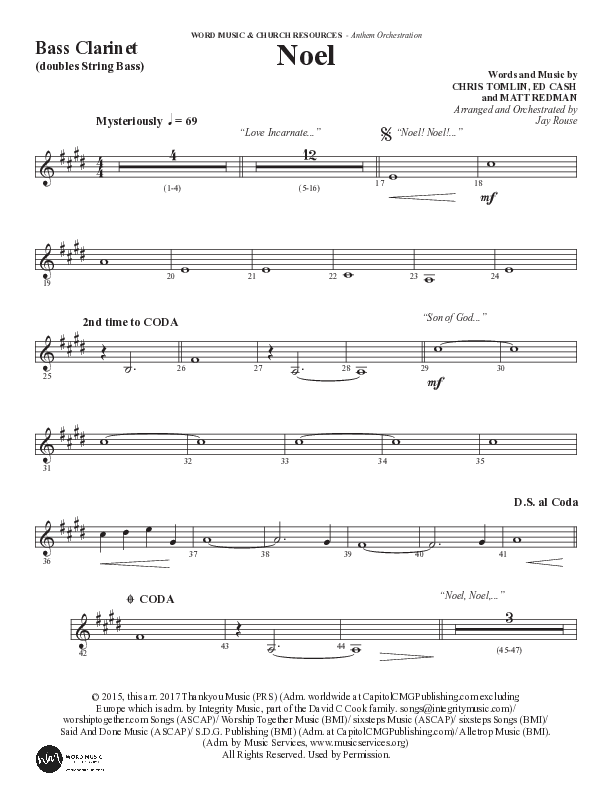 Noel (Choral Anthem SATB) Bass Clarinet (Word Music Choral / Arr. Jay Rouse)