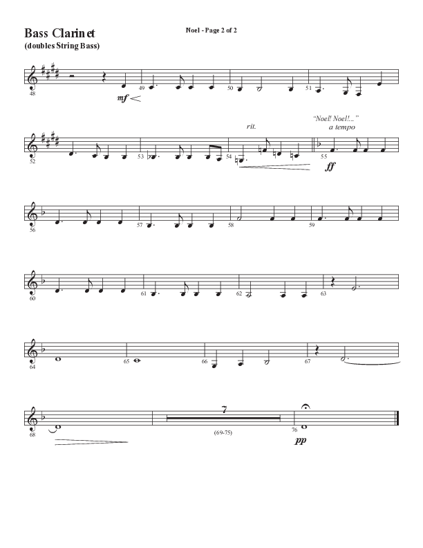 Noel (Choral Anthem SATB) Bass Clarinet (Word Music Choral / Arr. Jay Rouse)