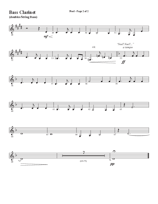 Noel (Choral Anthem SATB) Bass Clarinet (Word Music Choral / Arr. Jay Rouse)