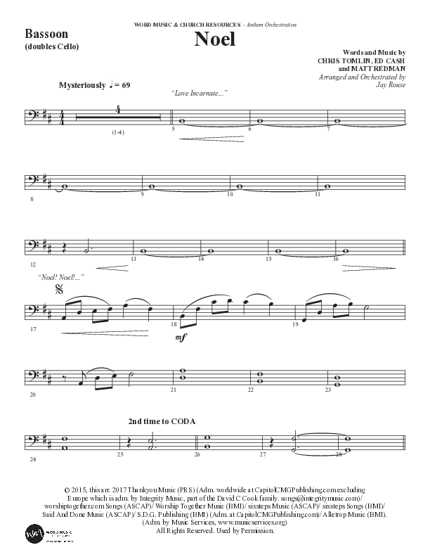 Noel (Choral Anthem SATB) Bassoon (Word Music Choral / Arr. Jay Rouse)